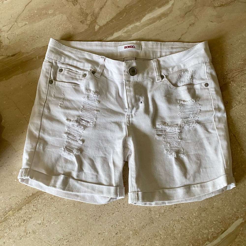 BONGO White Distressed Roll-Cuff Denim Shorts